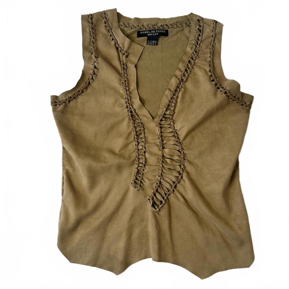 Isabel de Pedro MR CAT Women's Tan Faux-Suede Sleeveless Top Y2K - size 6